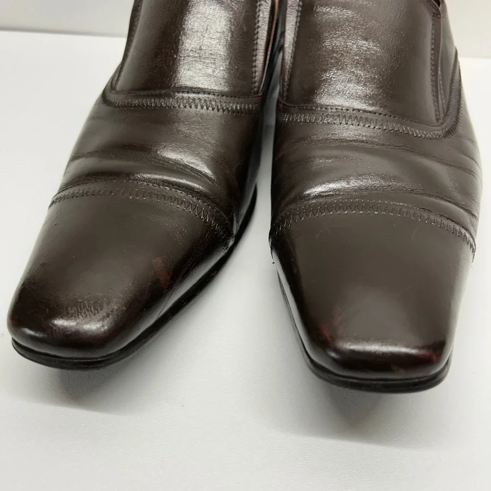 Gucci Mens Dark Brown Leather Square Toe Slip On Dress Shoes Made in Italy Sz 40